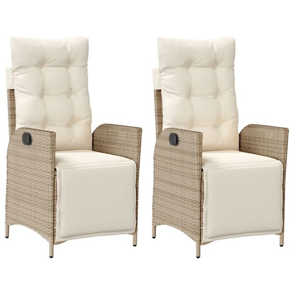 vidaXL Reclining Garden Chairs 2 pcs with Footrest Beige Poly Rattan