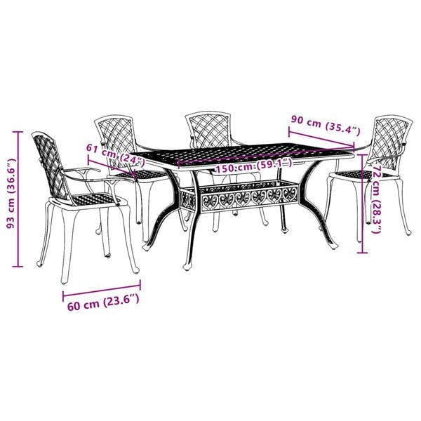 vidaXL 5 Piece Garden Dining Set White Cast Aluminium
