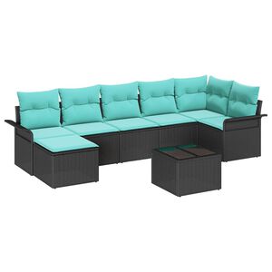 vidaXL Garden Sofa Set with Cushion 8 pcs Black Poly rattan