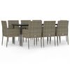 vidaXL 9 Piece Garden Dining Set with Cushions Black and Grey Poly Rattan