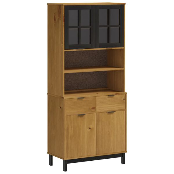 vidaXL Highboard with Glass Doors FLAM 80x40x180 cm Solid Wood Pine