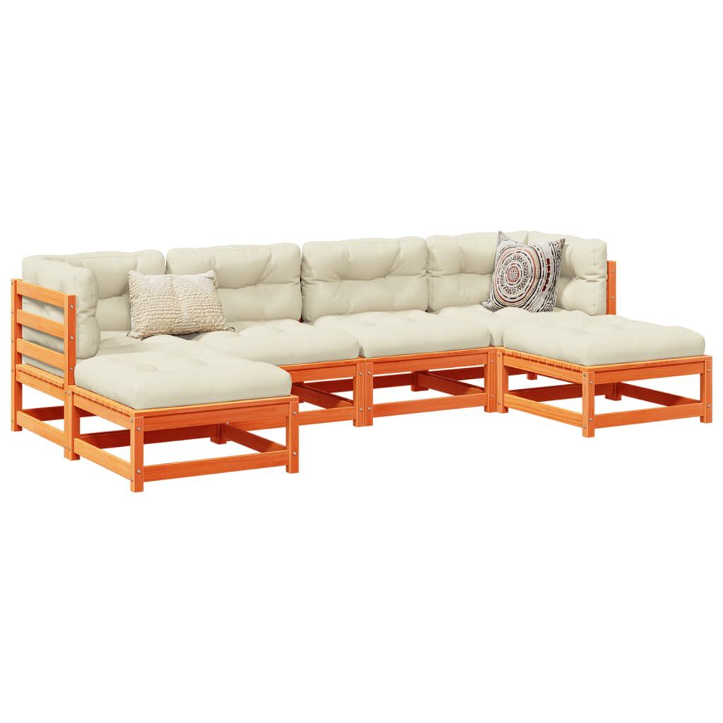 vidaXL 6 Piece Garden Sofa Set with Cushions Wax Brown Solid Wood Pine