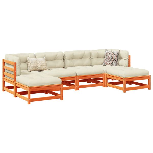 vidaXL 6 Piece Garden Sofa Set with Cushions Wax Brown Solid Wood Pine