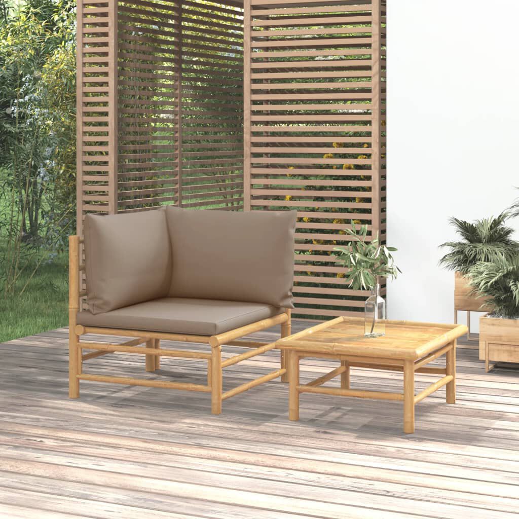 vidaXL 2 Piece Garden Lounge Set with Taupe Cushions Bamboo