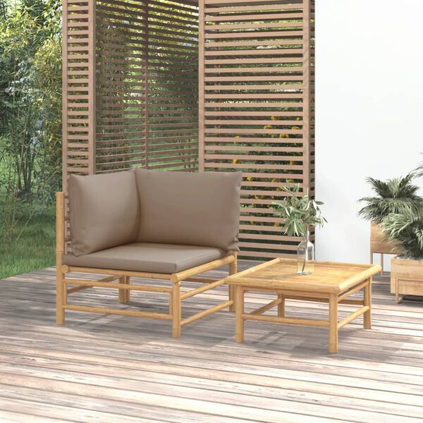 vidaXL 2 Piece Garden Lounge Set with Taupe Cushions Bamboo
