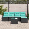 vidaXL Sofa Set with Cushion 6 pcs Black and Turquoise Poly Rattan