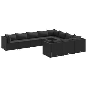 vidaXL 10 Piece Garden Sofa Set with Cushions Black Poly Rattan