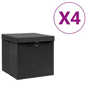 vidaXL Storage Boxes with Covers 4 pcs 28x28x28 cm Black