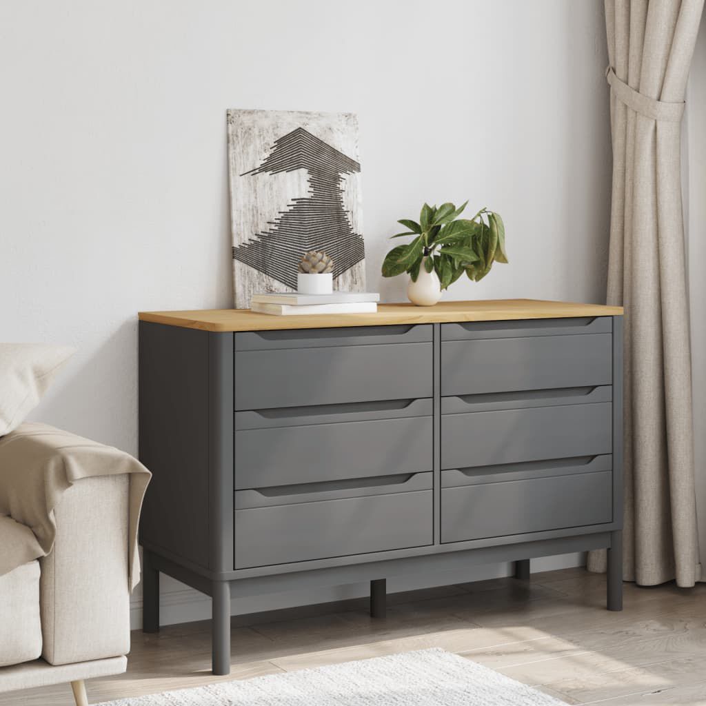 vidaXL Chest of Drawers FLORO Grey Solid Wood Pine