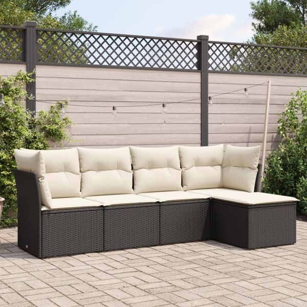 vidaXL 5 Piece Garden Sofa Set with Cushions Black Poly Rattan