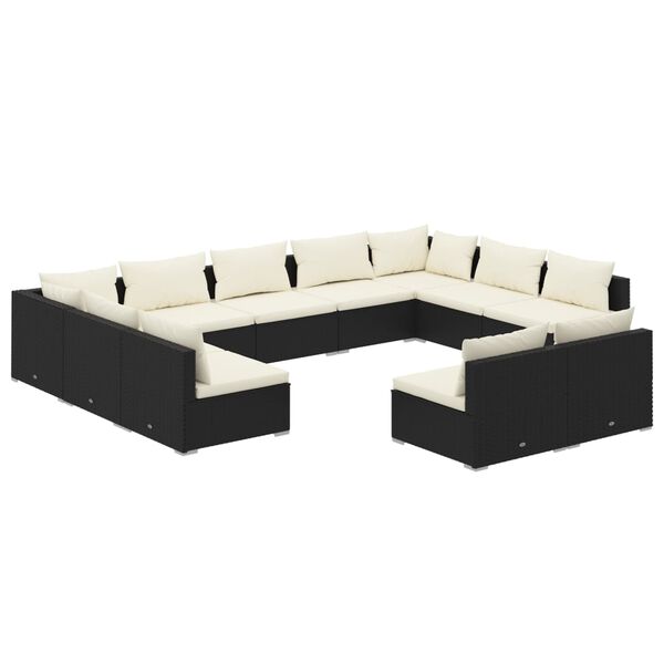vidaXL 11 Piece Garden Lounge Set with Cushions Black Poly Rattan