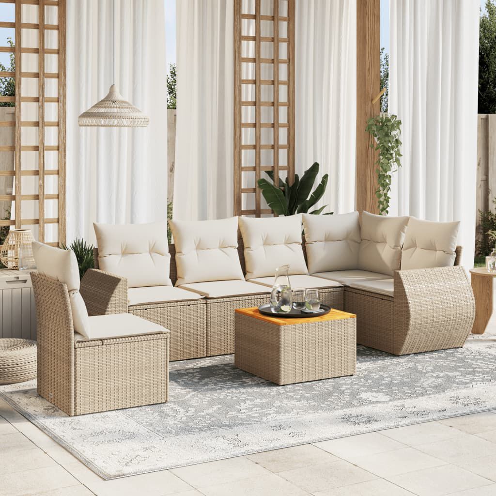 vidaXL 7 Piece Garden Sofa Set with Cushions Beige Poly Rattan