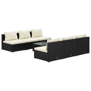 vidaXL 7 Piece Garden Lounge Set with Cushions Poly Rattan Black
