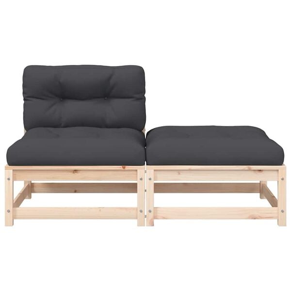 vidaXL Garden Sofa Armless with Cushions and Footstool
