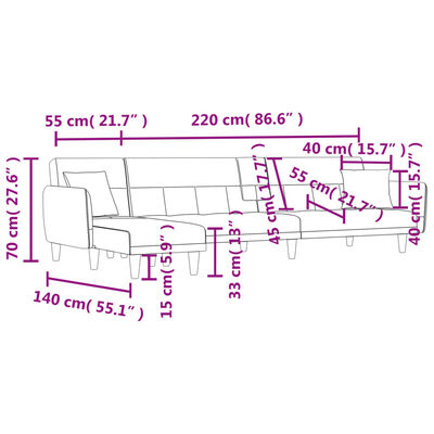 vidaXL L-shaped Sofa Bed Dark Grey 275x140x70 cm Fabric