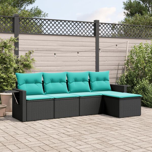 vidaXL 5 Piece Garden Sofa Set with Cushions Black Poly Rattan