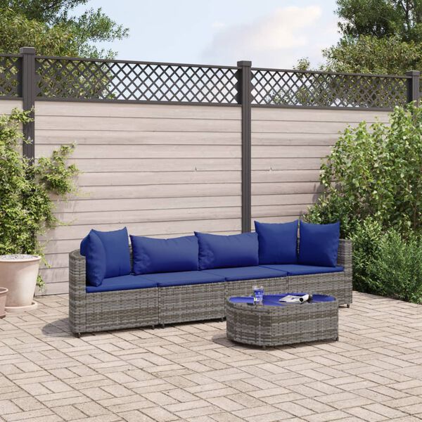 vidaXL 5 Piece Garden Sofa Set with Cushions Grey Poly Rattan