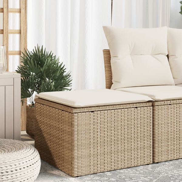 vidaXL Garden Stool with Cushion Beige 55x55x37 cm Poly Rattan