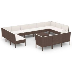vidaXL 14 Piece Garden Lounge Set with Cushions Poly Rattan Brown
