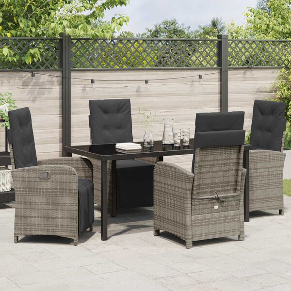 vidaXL Garden Dining Set with Cushion 5 pcs Grey Poly Rattan