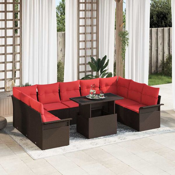 vidaXL Garden Sofa Set with Cushion 10 pcs Brown Poly rattan