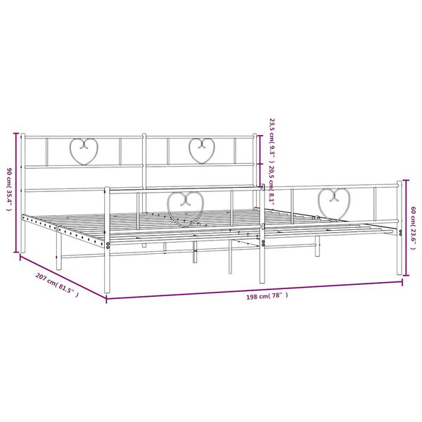 vidaXL Metal Bed Frame without Mattress with Footboard White 193x203cm