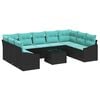 vidaXL Garden Sofa Set with Cushion 10 pcs Black and Turquoise