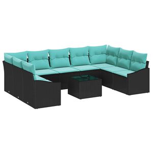 vidaXL Garden Sofa Set with Cushion 10 pcs Black and Turquoise