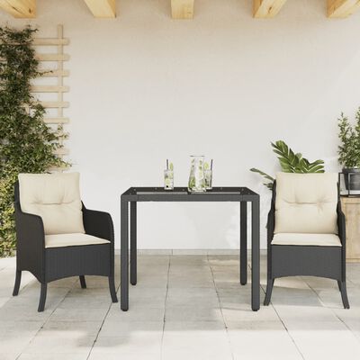 vidaXL 3 Piece Garden Dining Set with Cushions Black Poly Rattan