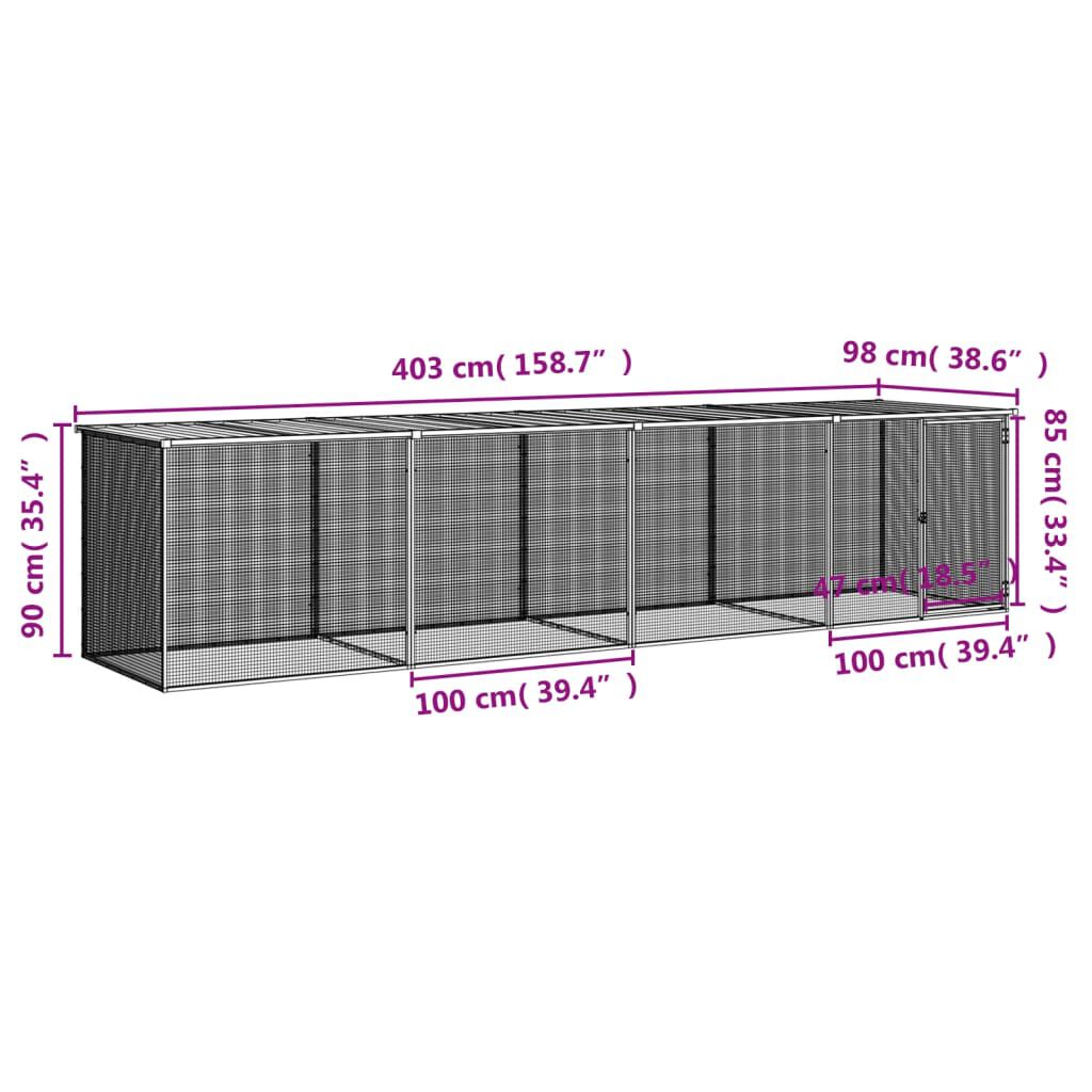 vidaXL Chicken Cage with Roof Anthracite 403x98x90 cm Galvanised Steel