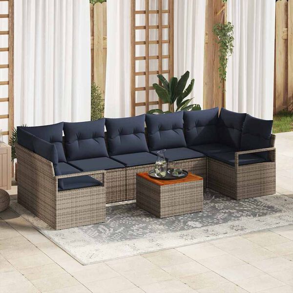 vidaXL Garden Sofa Set with Cushion 8 pcs Grey Poly rattan