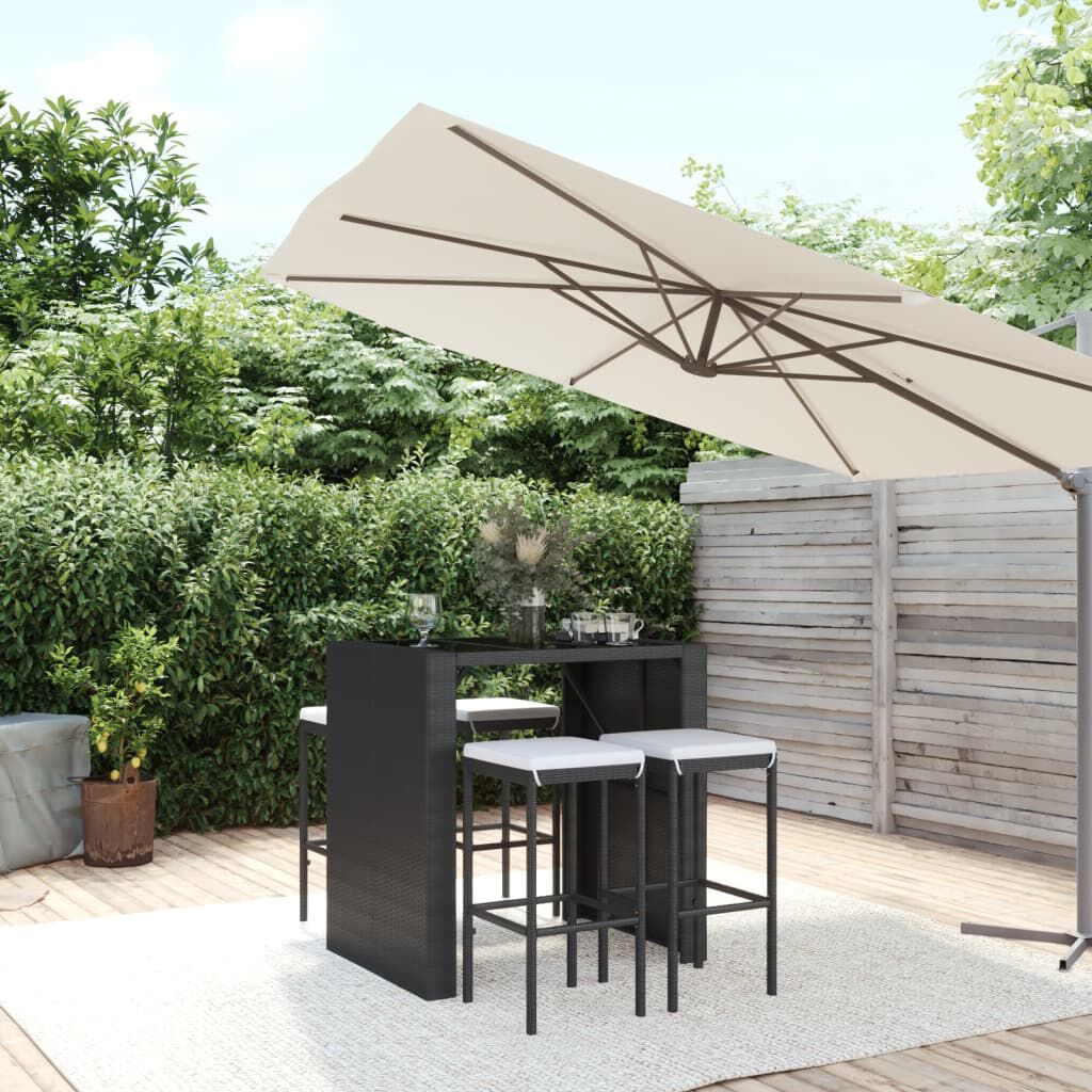 vidaXL 5 Piece Garden Bar Set with Cushions Black Poly Rattan