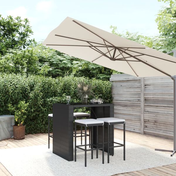 vidaXL 5 Piece Garden Bar Set with Cushions Black Poly Rattan