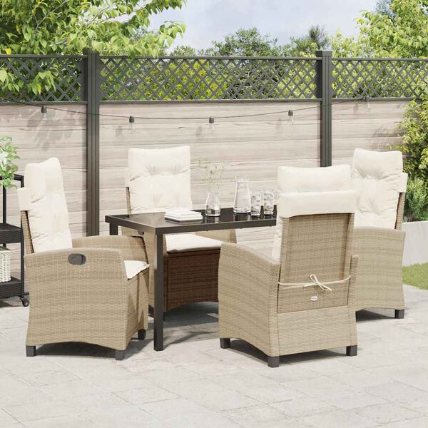 vidaXL Garden Dining Set with Cushion 5 pcs Beige Poly Rattan