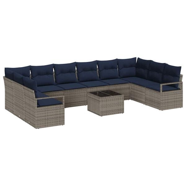 vidaXL Sofa Set with Cushion 11 pcs Grey Poly Rattan
