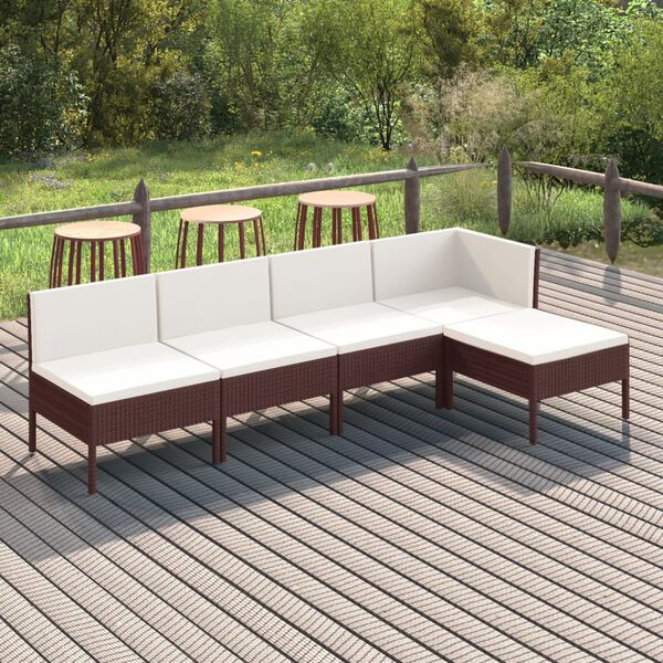 vidaXL 5 Piece Garden Lounge Set with Cushions Poly Rattan Brown