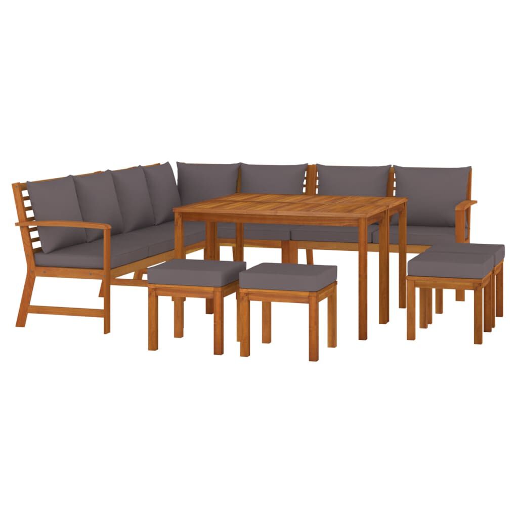 vidaXL 11 Piece Garden Dining Set with Cushions Solid Wood Acacia
