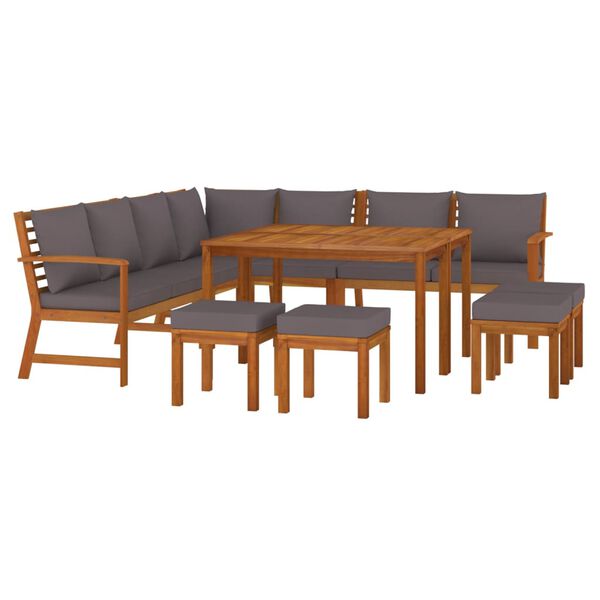 vidaXL 11 Piece Garden Dining Set with Cushions Solid Wood Acacia