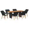 vidaXL Garden Dining Set with Cushion 7 pcs Black Poly Rattan
