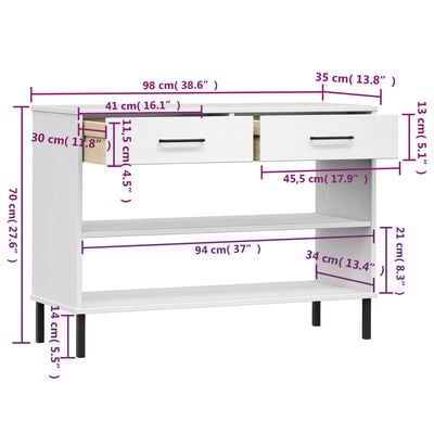 vidaXL Console Cabinet with Metal Legs White Solid Wood Pine OSLO