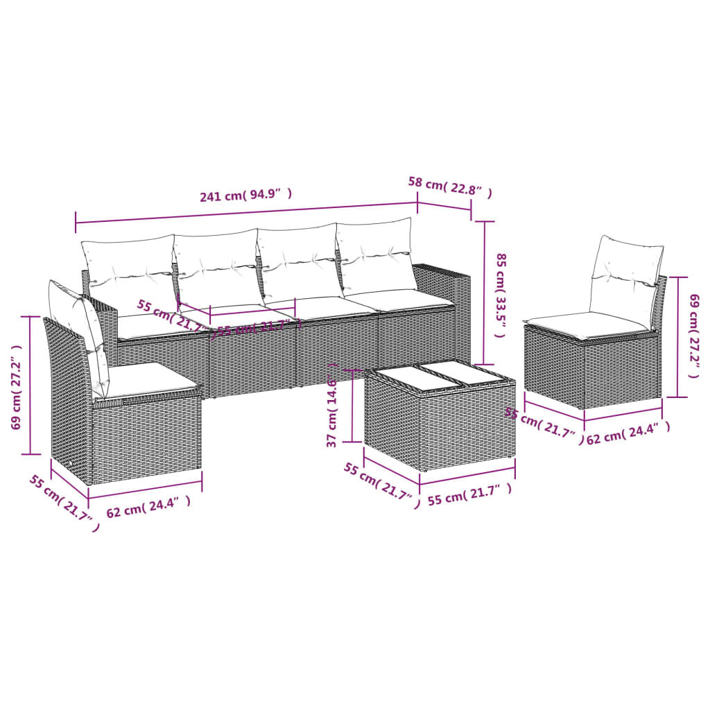 vidaXL 7 Piece Garden Sofa Set with Cushions Beige Poly Rattan