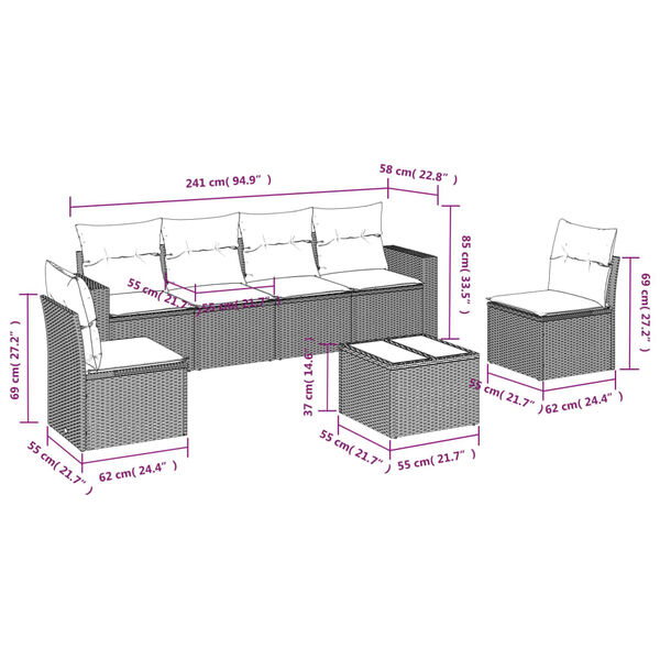 vidaXL 7 Piece Garden Sofa Set with Cushions Beige Poly Rattan