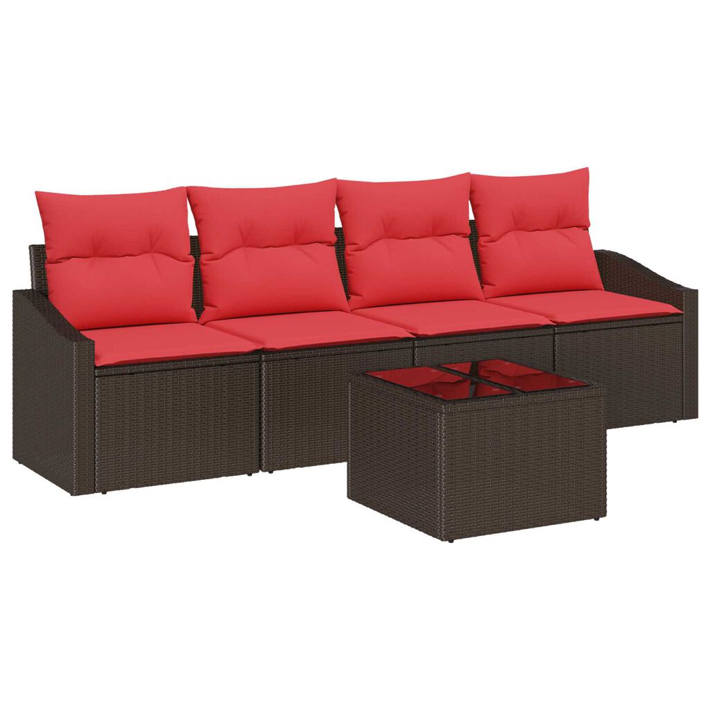 vidaXL 5 Piece Garden Sofa Set with Cushions Brown Poly Rattan