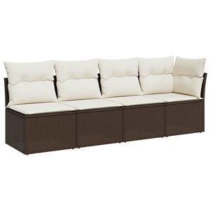 vidaXL Garden Sofa with Cushions 4-Seater Brown Poly Rattan