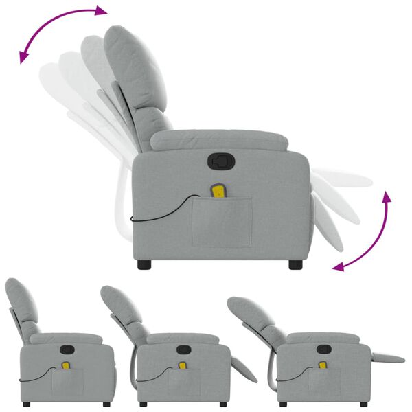 vidaXL Massage Recliner Chair Light Grey Fabric