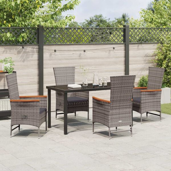 vidaXL Garden Dining Set with Cushion 5 pcs Grey Powder-Coated Steel
