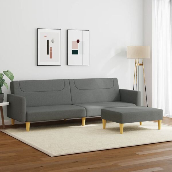 vidaXL 2-Seater Sofa Bed with Footstool Dark Grey Fabric
