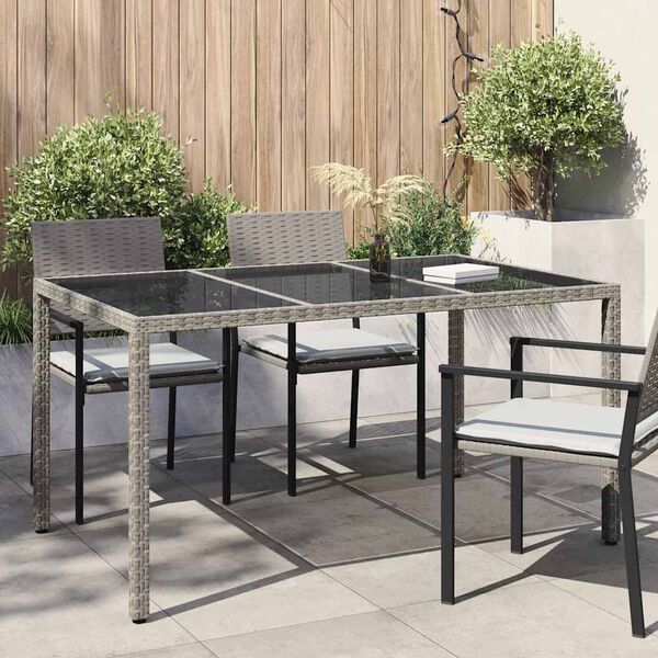 vidaXL Garden Dining Table Grey 150 x 90 x 75 cm Poly Rattan