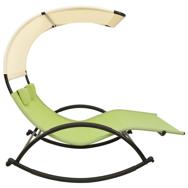 vidaXL Double Sun Lounger with Canopy Textilene Green and Cream