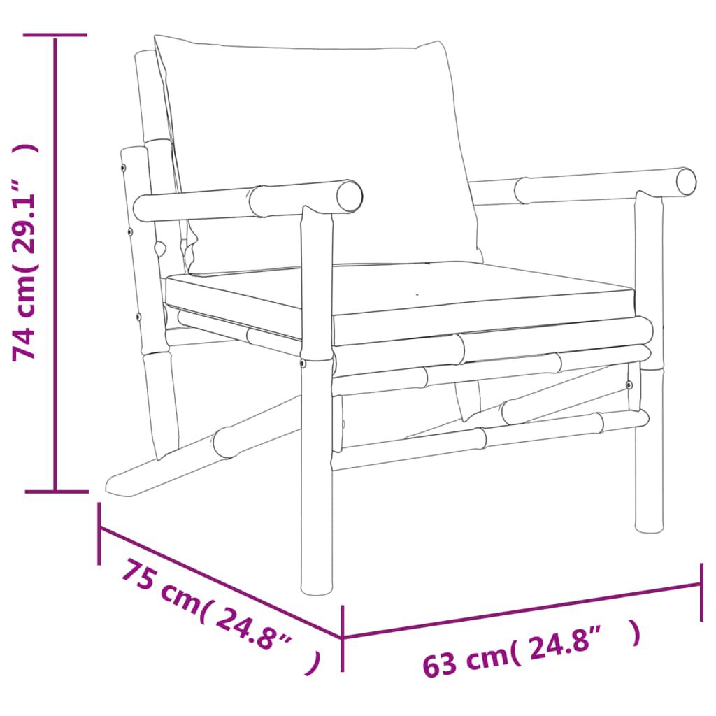 vidaXL 3 Piece Garden Lounge Set with Dark Grey Cushions Bamboo
